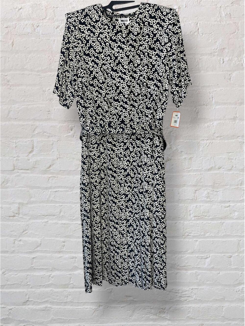 80s/90s Leslie Fay Monochrome Abstract Floral Midi Dress 18